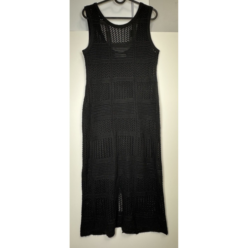 Lucky Brand Black Crochet Knit Maxi Tank Dress Size L Sleeveless‎ Boho Cover Up